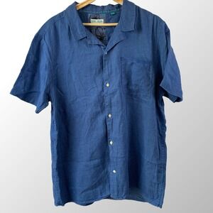 Tommy Bahama Blue Short-Sleeve Linen Button-Down Shirt XL